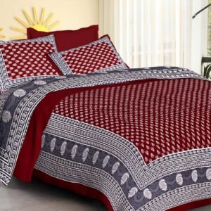 Rajasthani Traditionally Printed Cotton Doublebed Bedsheet With Pack of 2 Pillow Covers